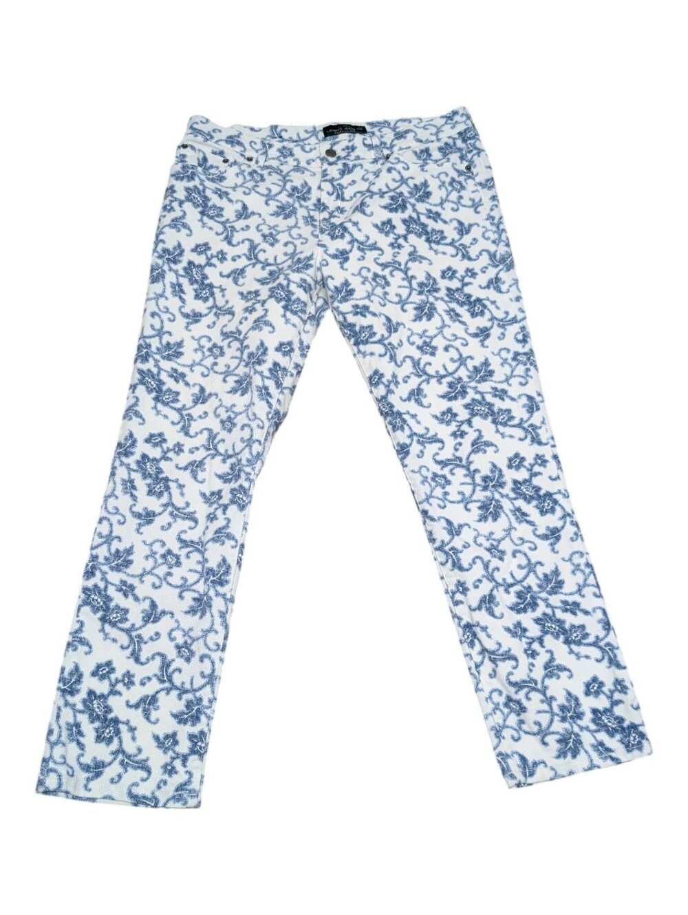 LAUREN RALPH LAUREN Women's White Straight-Leg Jeans Blue Floral Print (12)